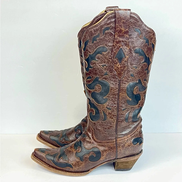 Corral Snip Toe Leather Western Cowboy Boots Brown C1957 Women's Size 7.5M - Picture 2 of 10